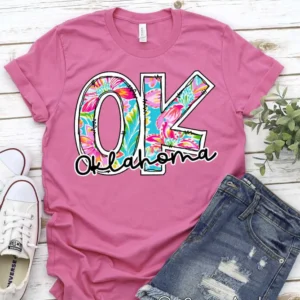 Flower print State custom Mother's Day t-shirt, initials, YOU pick the state, Oklahoma, Texas, Arkansas, Mothers Day gift, State t-shirt