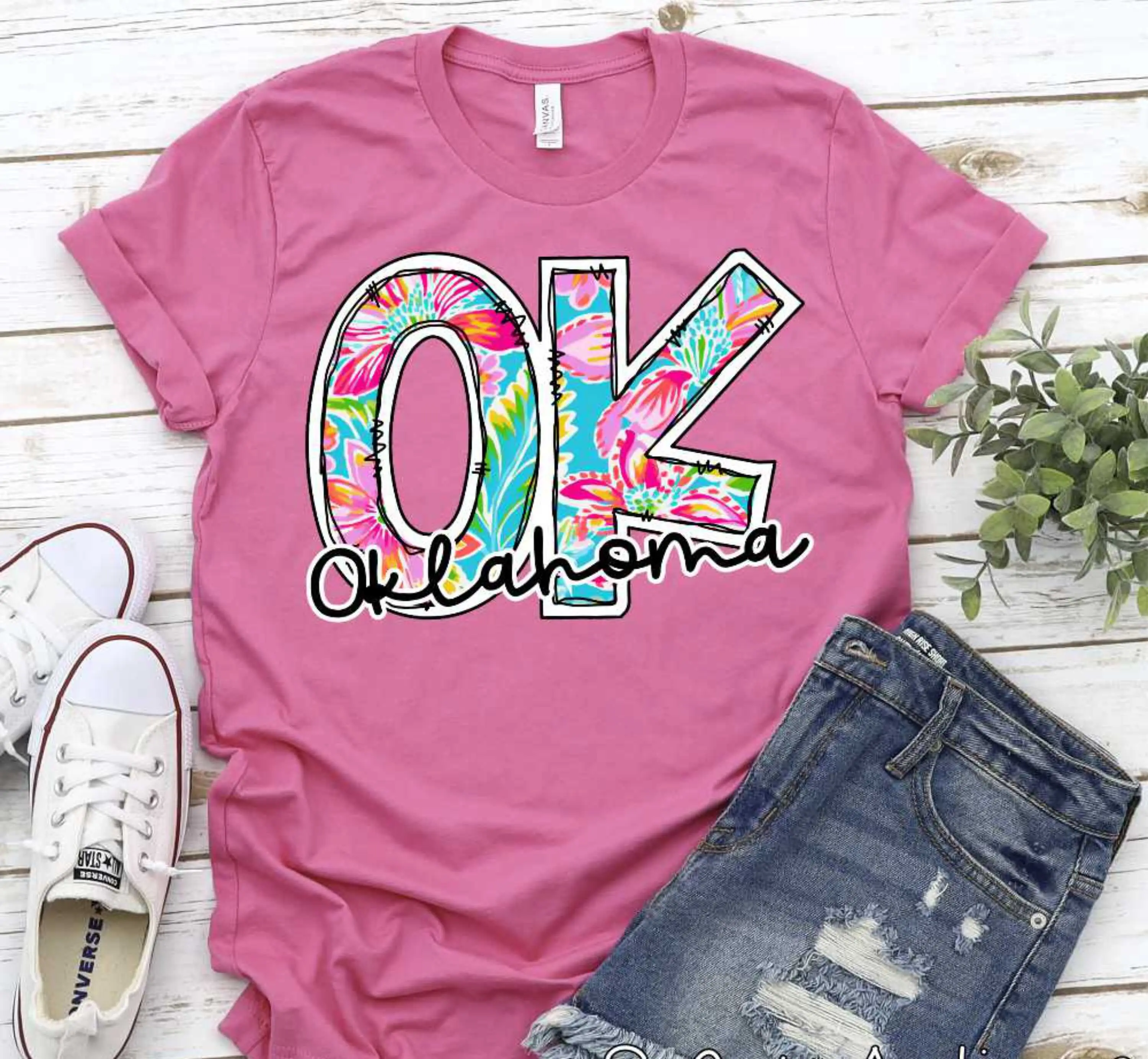 Flower print State custom Mother's Day t-shirt, initials, YOU pick the state, Oklahoma, Texas, Arkansas, Mothers Day gift, State t-shirt