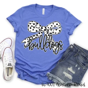 Bulldogs Custom spirit t-shirt, mascot team Spirit wear for baseball, football, polka dot bow, great for teachers, Back to school, mom shirt