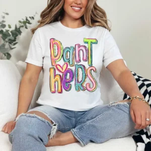 PANTHERS Custom spirit t-shirt, mascot team Spirit wear for baseball, football, flower initial, teachers, Back to school, mom shirt