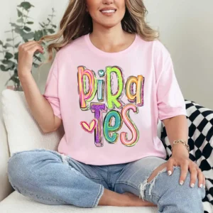 PIRATES Custom spirit t-shirt, mascot team Spirit wear for baseball, football, flower initial, teachers, Back to school, mom shirt