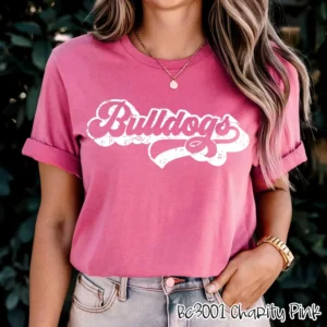 BULLDOGS retro script spirit t-shirt, mascot team Spirit wear for baseball, baseball mom shirt, football shirt, teacher shirt