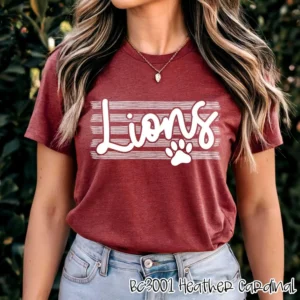 LIONS on stripes spirit t-shirt, mascot team Spirit wear for baseball, baseball mom shirt, football shirt, teacher shirt