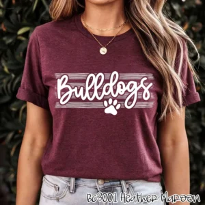 BULLDOGS on stripes spirit t-shirt, mascot team Spirit wear for baseball, baseball mom shirt, football shirt, teacher shirt