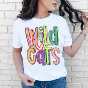 WILDCATS Custom spirit t-shirt, mascot team Spirit wear for baseball, football, flower initial, teachers, Back to school, mom shirt