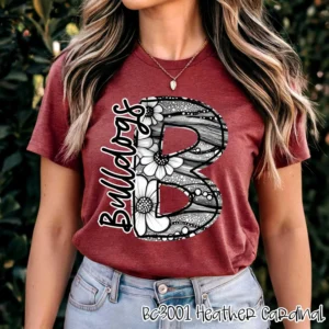 BULLDOGS Flower initial spirit t-shirt, mascot team Spirit wear for football, baseball mom shirt, basketball shirt, teacher shirt
