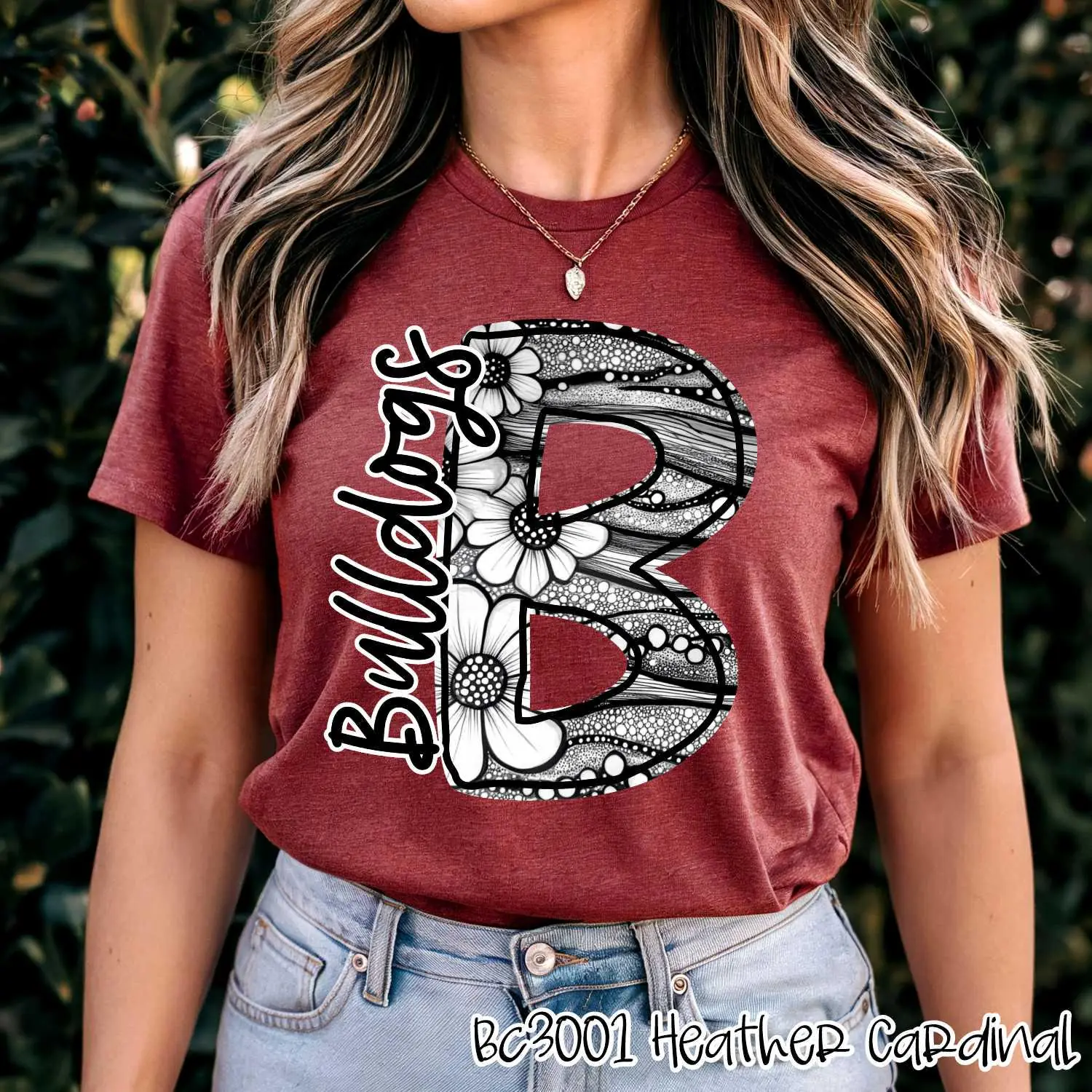 BULLDOGS Flower initial spirit t-shirt, mascot team Spirit wear for football, baseball mom shirt, basketball shirt, teacher shirt