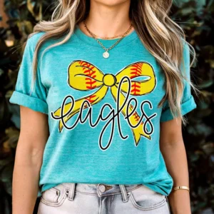 EAGLES softball, team spirit mascot shirt, Spirit wear for softball, softball bow, polka dot, great for teachers, softball mom shirt