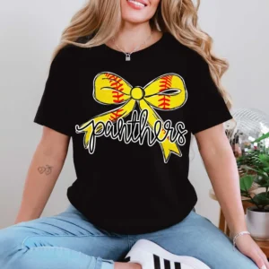 PANTHERS softball, team spirit mascot shirt, Spirit wear for softball, softball bow, polka dot, great for teachers, softball mom shirt