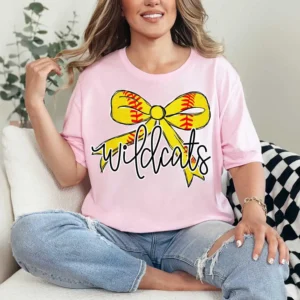 WILDCATS softball, team spirit mascot shirt, Spirit wear for softball, softball bow, polka dot, great for teachers, softball mom shirt