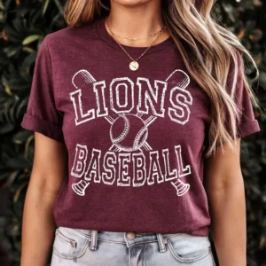 LIONS baseball Custom spirit t-shirt, mascot team Spirit wear for baseball, great for teachers, baseball mom shirt,