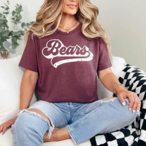 BEARS retro script spirit t-shirt, mascot team Spirit wear for baseball, baseball mom shirt, football shirt, teacher shirt
