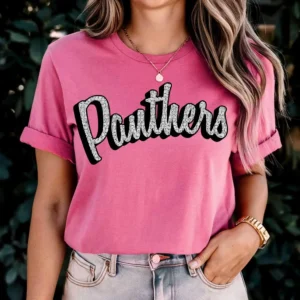 PANTHERS polka dot script t-shirt, mascot team Spirit wear for baseball, football, great for teachers, Back to school, mascot apparel