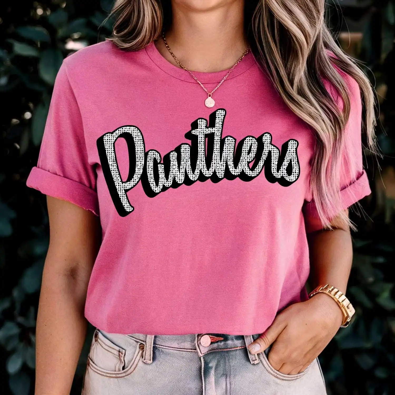 PANTHERS polka dot script t-shirt, mascot team Spirit wear for baseball, football, great for teachers, Back to school, mascot apparel