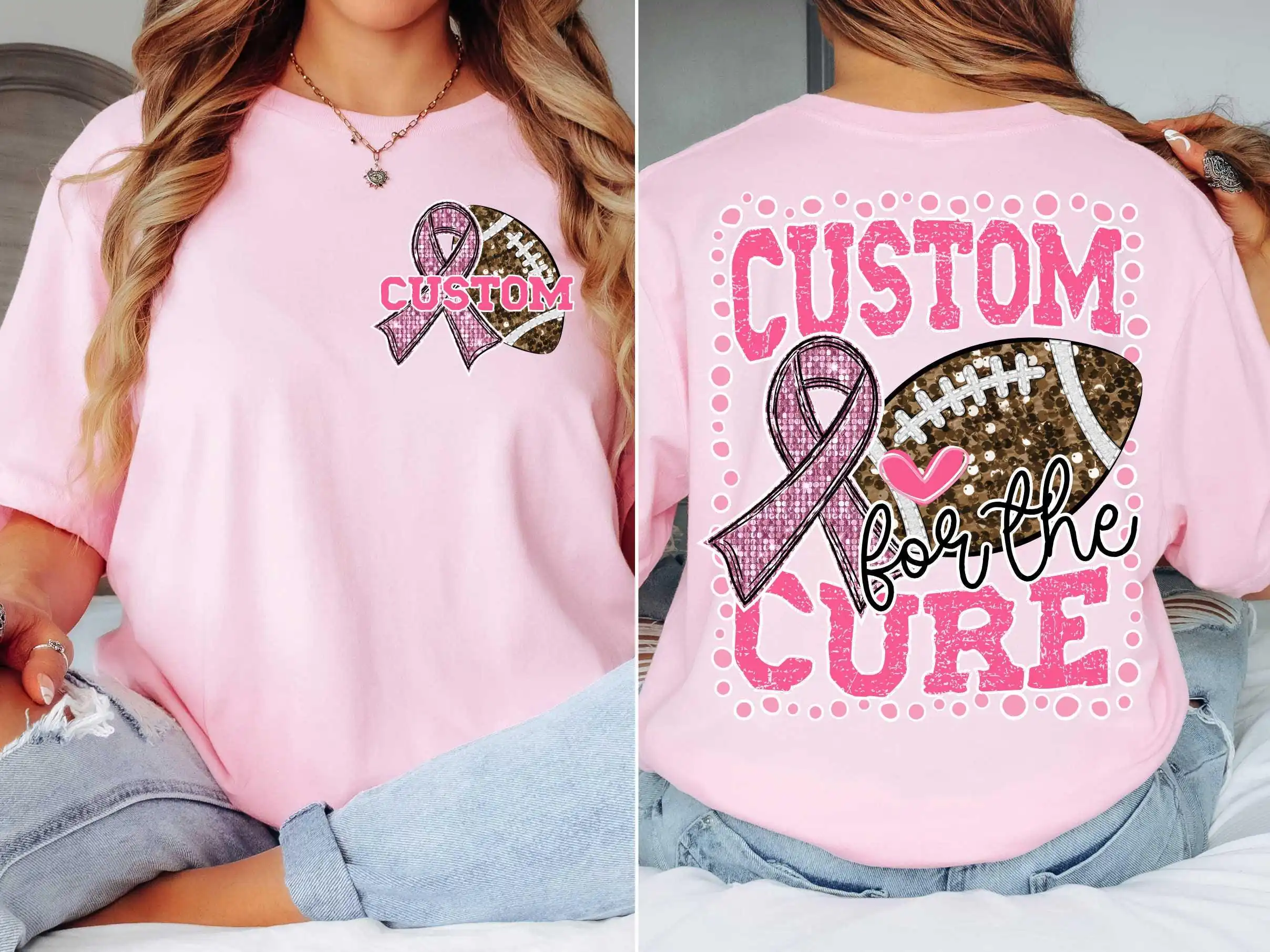 CUSTOM mascot for the cure pink ribbon t-shirt, mascot team apparel, Spirit wear for football, cancer awareness t-shirt, mom shirt