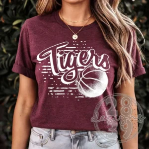 TIGERS basketball spirit wear t-shirt, team apparel with custom mascot name, Ball mom shirt