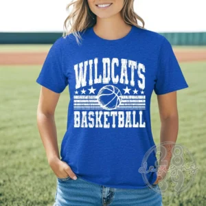 WILDCATS retro basketball spirit wear t-shirt, team apparel with custom mascot name, Ball mom shirt