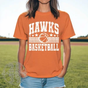 HAWKS retro basketball spirit wear t-shirt, team apparel with custom mascot name, Ball mom shirt
